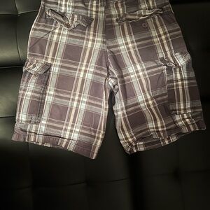 Beverly Hills Polo Club Plaid Cargo Shorts - Purple & White